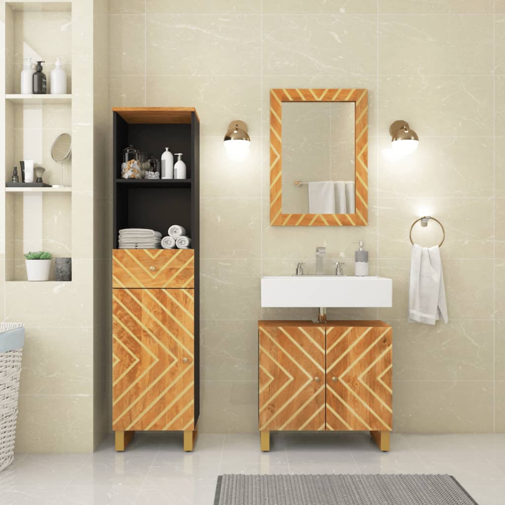vidaXL Komplet kopalniških omaric 3-delni rjav in črn trden mangov les