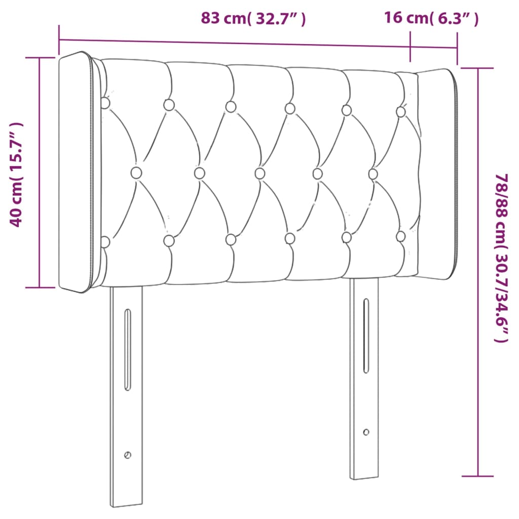 vidaXL Vzglavje z ušesi temno sivo 83x16x78/88 cm žamet