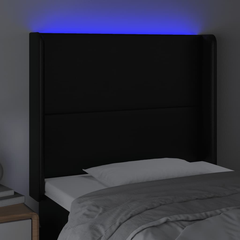 vidaXL LED posteljno vzglavje črno 83x16x118/128 cm umetno usnje