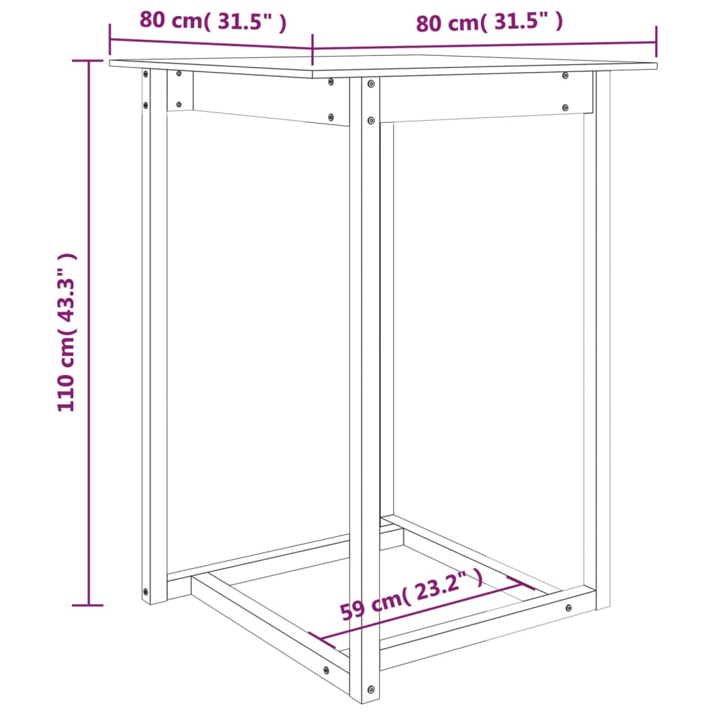 vidaXL Barska miza 80x80x110 cm trdna borovina