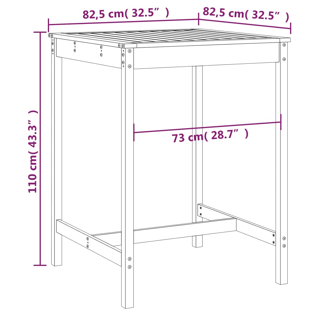 vidaXL Vrtna miza bela 82,5x82,5x110 cm trdna borovina