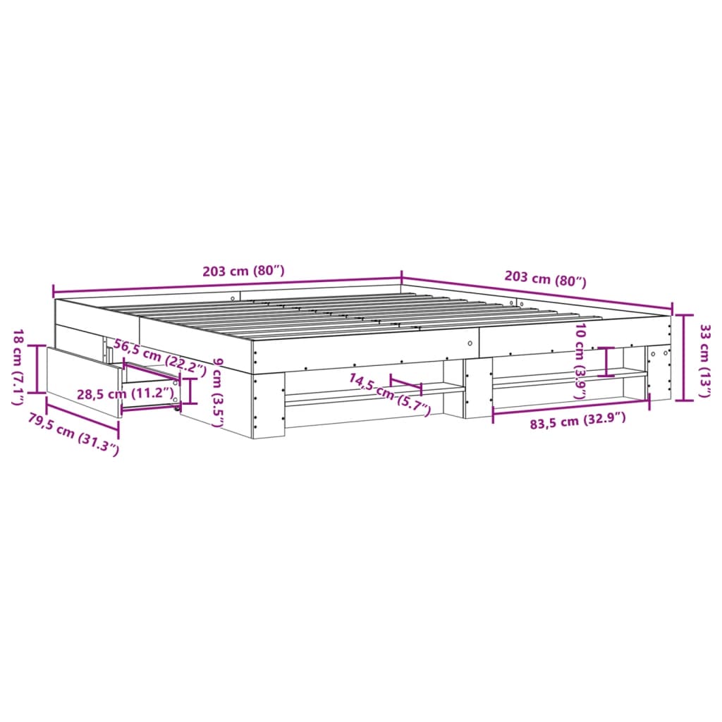 vidaXL Posteljni okvir bel 200x200 cm inženirski les