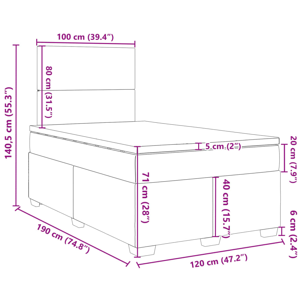 vidaXL Box spring postelja z vzmetnico temno siva 120x190 cm blago