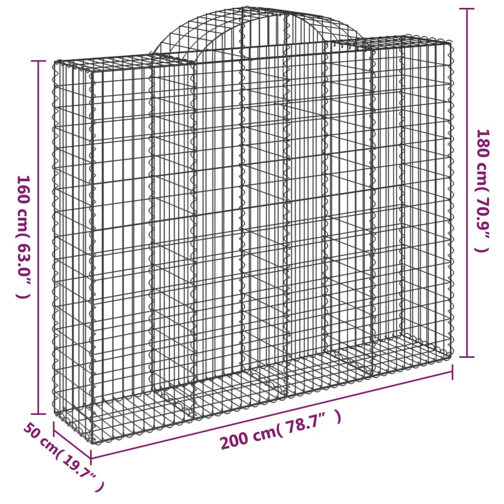 vidaXL Obokana gabionska košara 9kos 200x50x160/180cm pocinkano železo