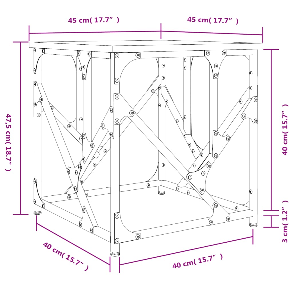 vidaXL Klubska mizica dimljeni hrast 45x45x47,5 cm inženirski les