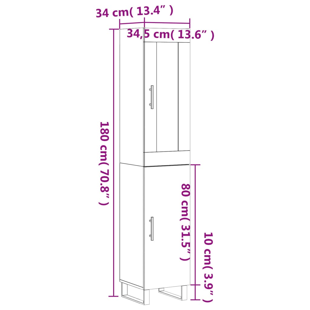 vidaXL Visoka omara dimljeni hrast 34,5x34x180 cm inženirski les