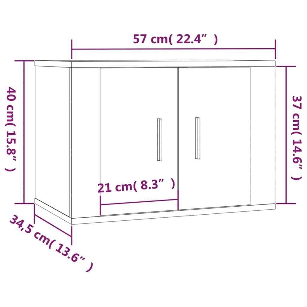 vidaXL Stenska TV omarica visok sijaj bela 57x34,5x40 cm