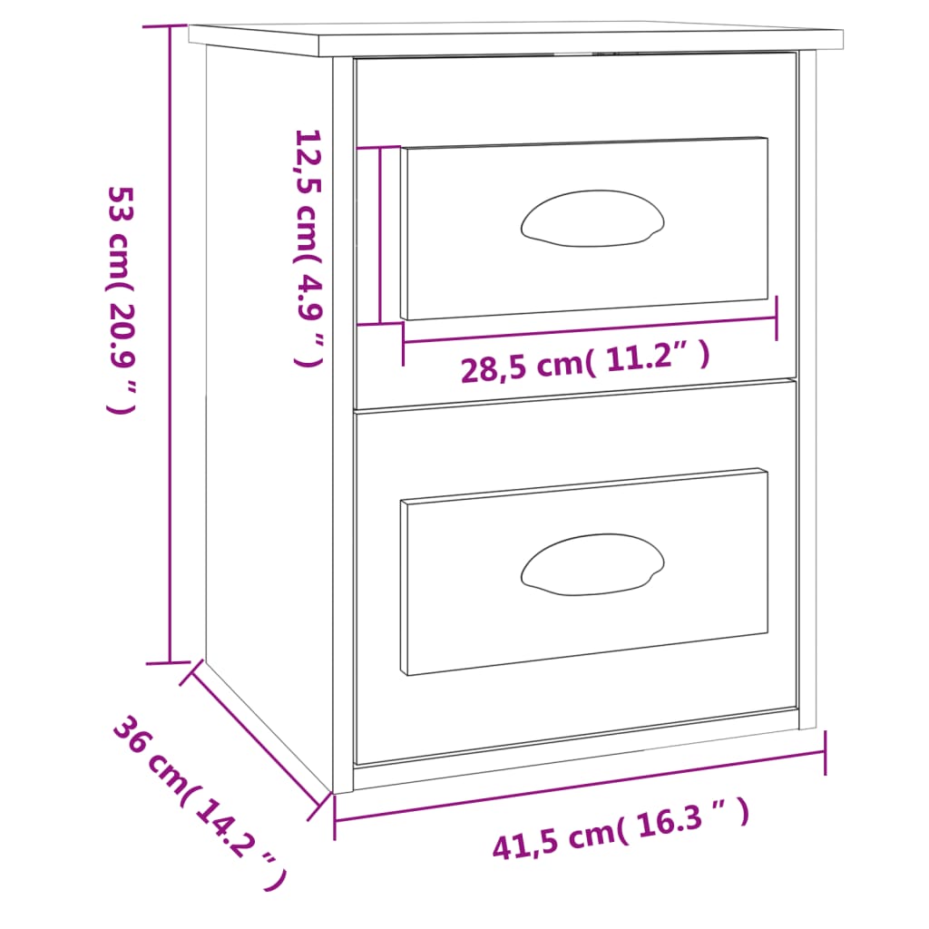 vidaXL Stenska nočna omarica 2 kosa dimljen hrast 41,5x36x53 cm