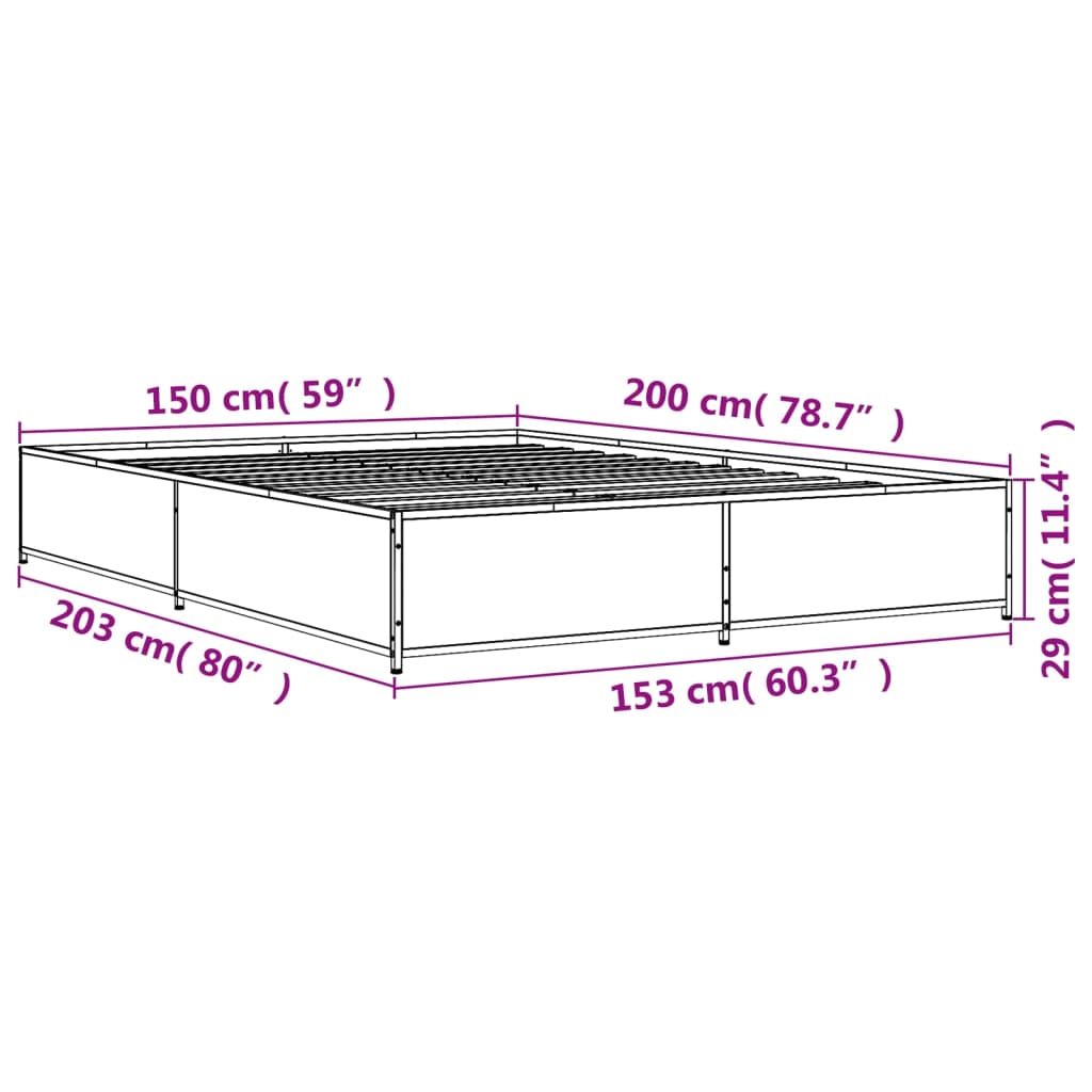 vidaXL Posteljni okvir rjav hrast 150x200 cm inženirski les in kovina