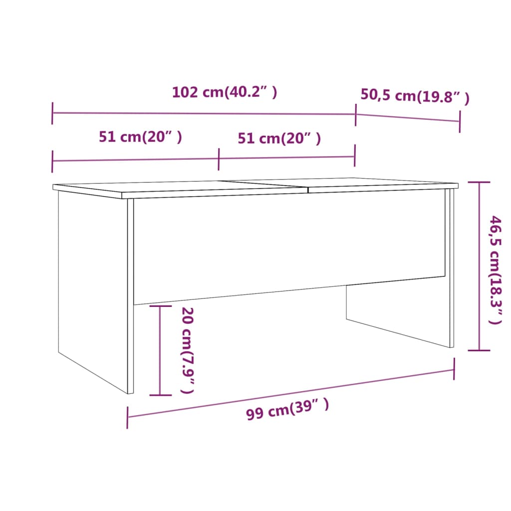 vidaXL Klubska mizica sonoma hrast 102x50,5x46,5 cm konstruiran les