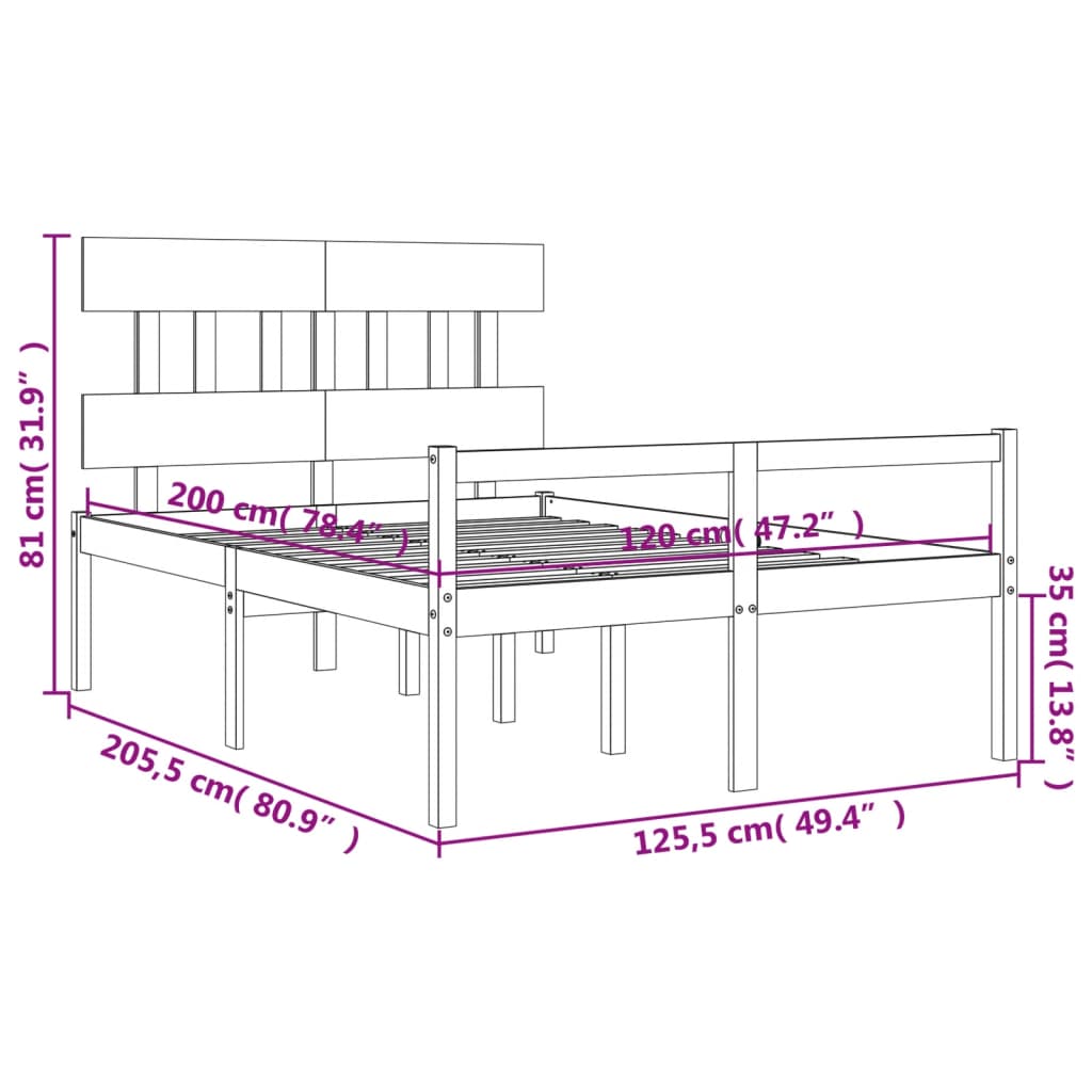 vidaXL Postelja za starejše z vzglavjem siv 120x200 cm trdnega lesa