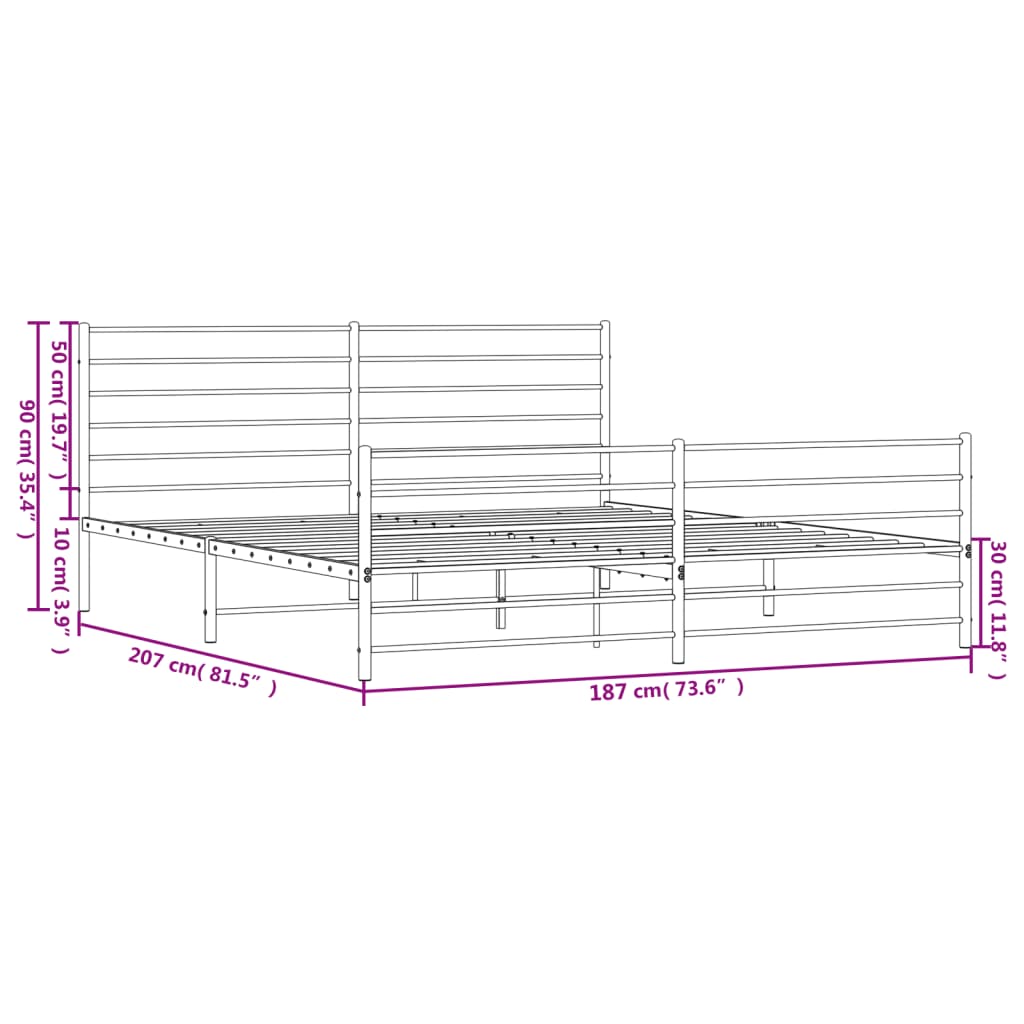 vidaXL Kovinski posteljni okvir z vzglavjem in vznožjem bel 180x200 cm