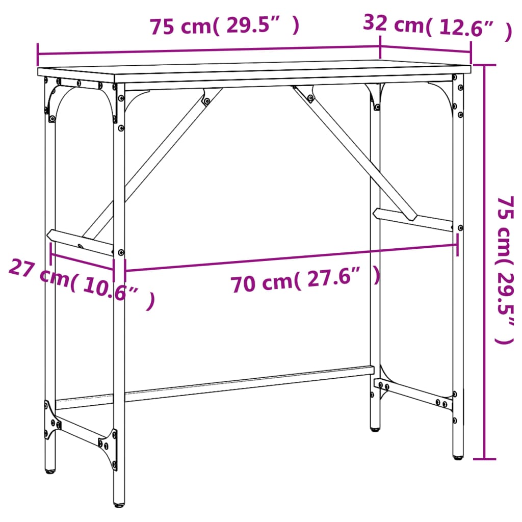 vidaXL Konzolna mizica sonoma hrast 75x32x75 cm inženirski les