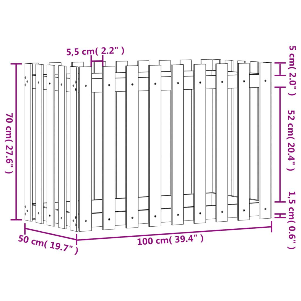 vidaXL Vrtna visoka greda z ograjico bela 100x50x70 cm trdna borovina