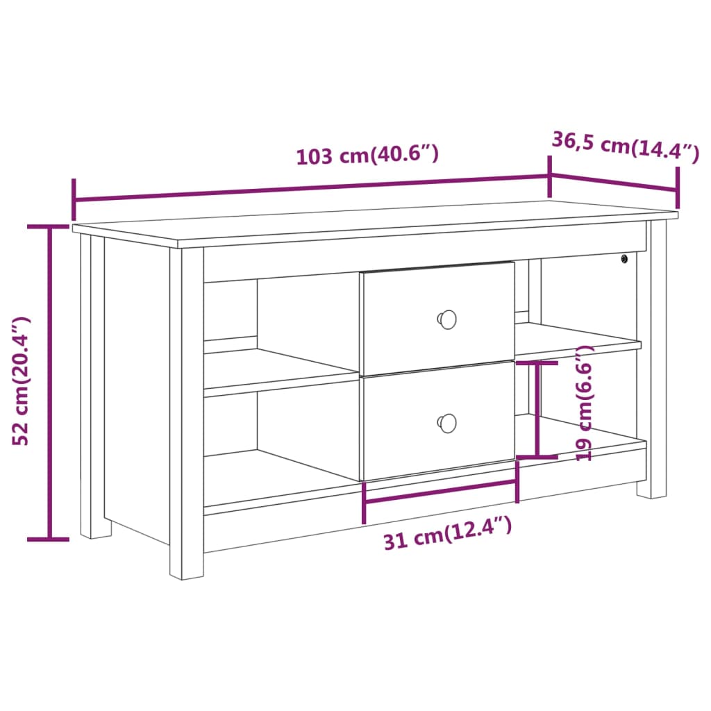 vidaXL TV omarica medeno rjava 103x36,5x52 cm trdna borovina