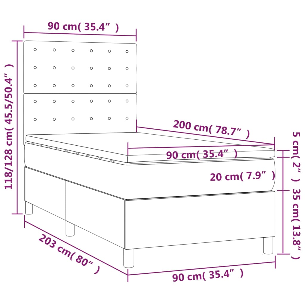 vidaXL Box spring postelja z vzmetnico siva 90x200 cm umetno usnje