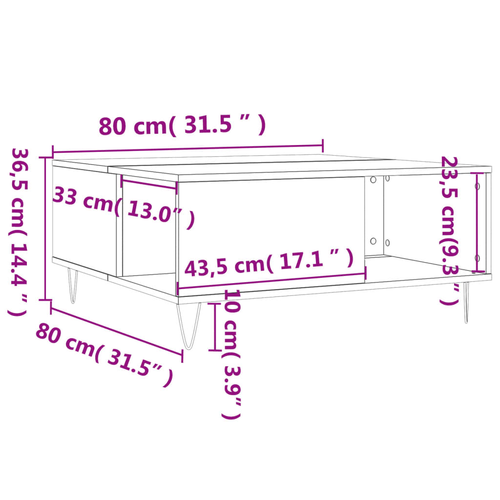 vidaXL Klubska mizica rjavi hrast 80x80x36,5 cm inženirski les