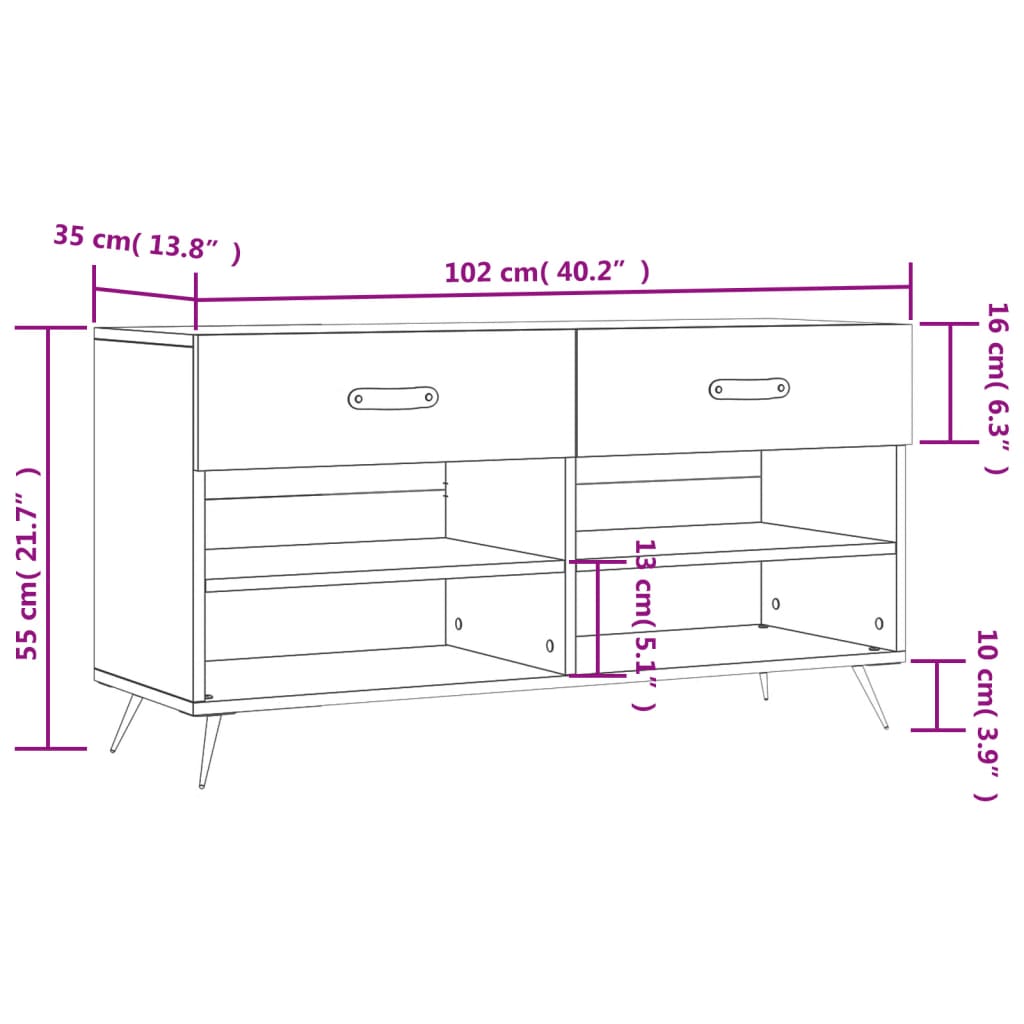 vidaXL Regal za čevlje betonsko siv 102x35x55 cm inženirski les