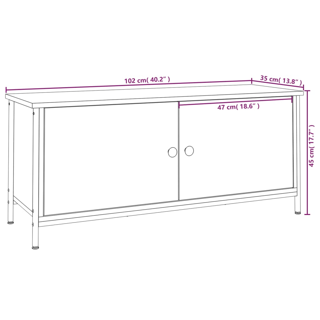 vidaXL TV omarica z vrati sonoma hrast 102x35x45 cm inženirski les