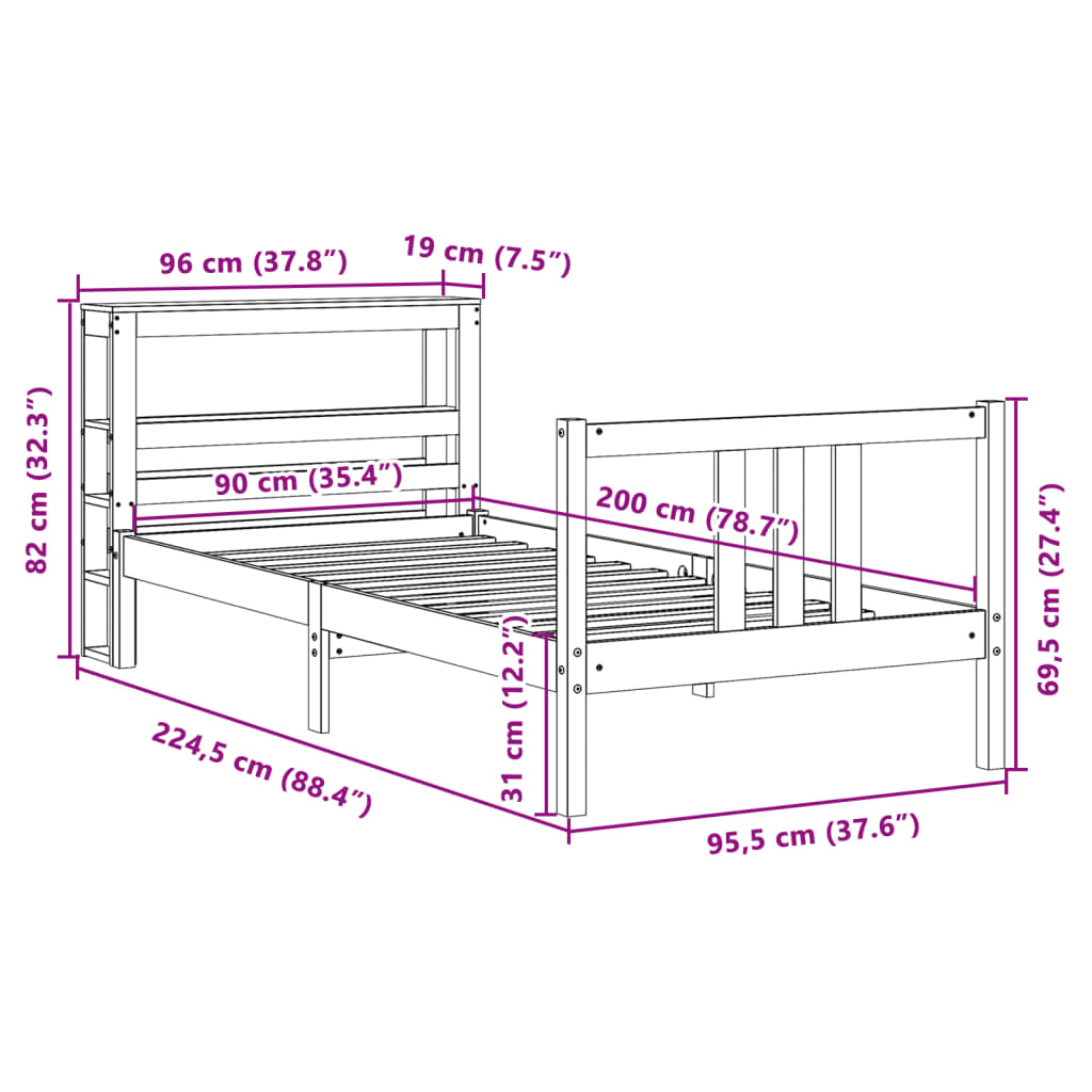 vidaXL Posteljni okvir z vzglavjem brez vzmetnice bel 90x200 cm