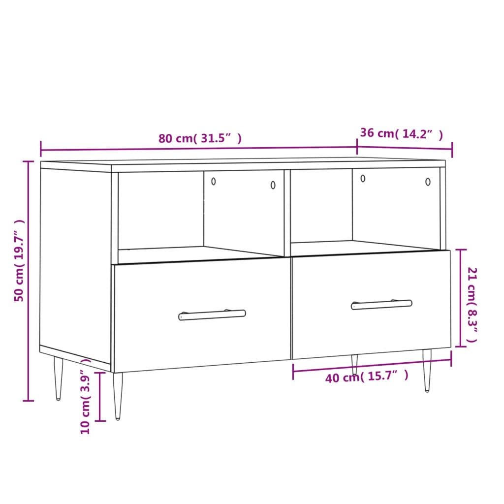 vidaXL TV omarica bela 80x36x50 cm inženirski les