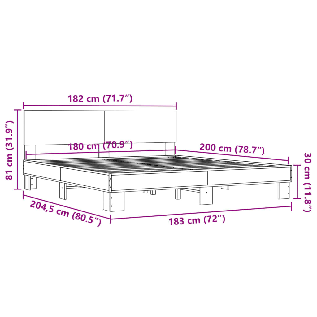 vidaXL Posteljni okvir sonoma hrast 180x200 cm inž. les in kovina