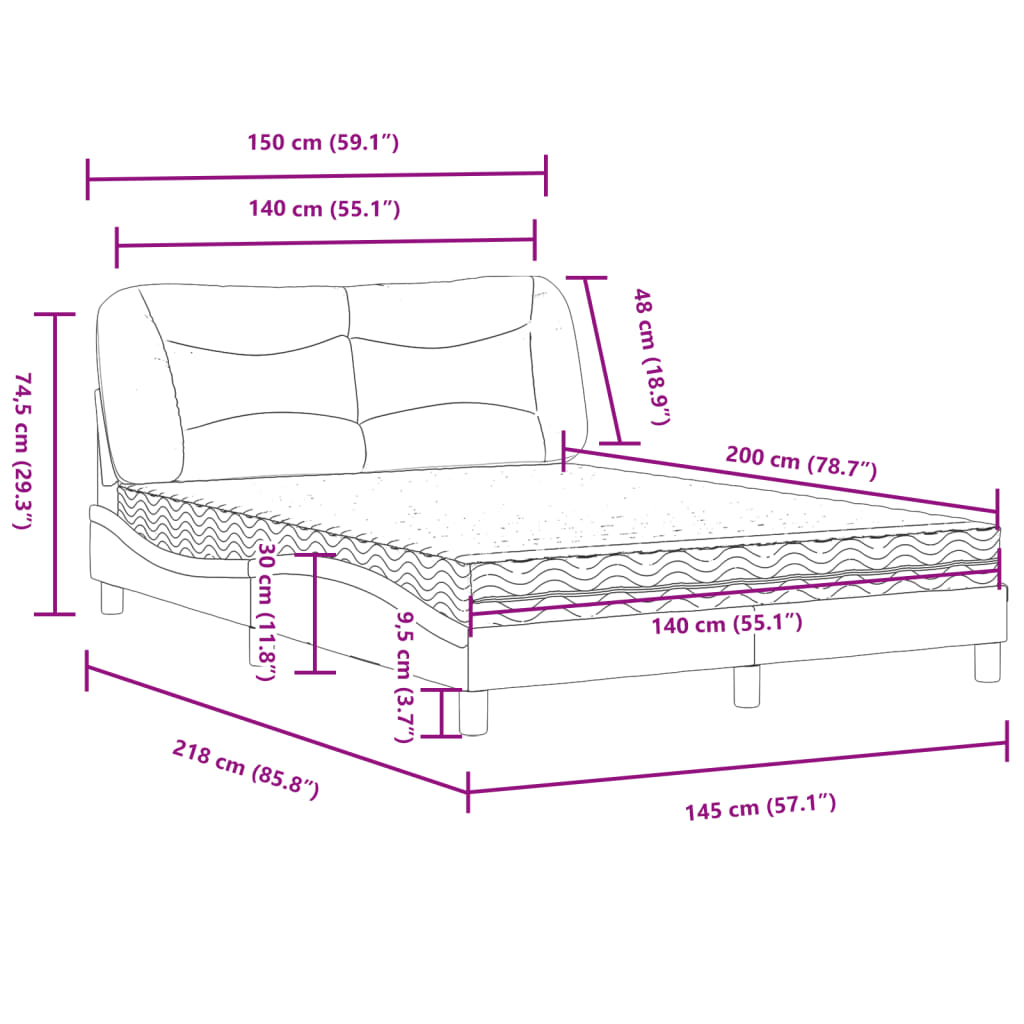 vidaXL Postelja z vzmetnico rjava 140x200 cm umetno usnje