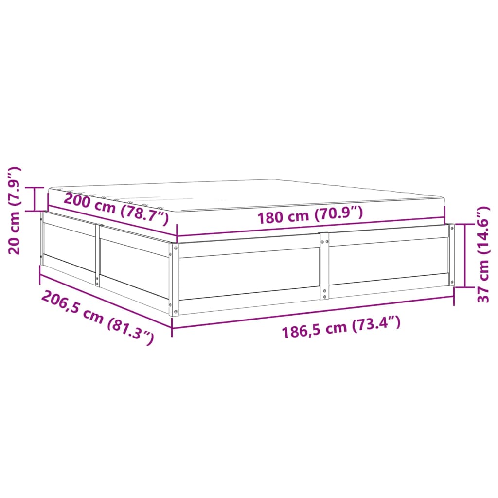 vidaXL Postelja z vzmetnico 180x200 cm trdna borovina