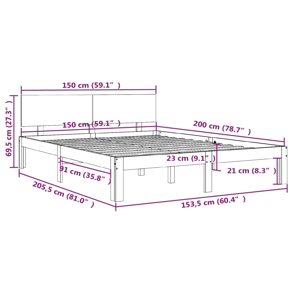 vidaXL Posteljni okvir bel iz trdnega lesa 150x200 cm