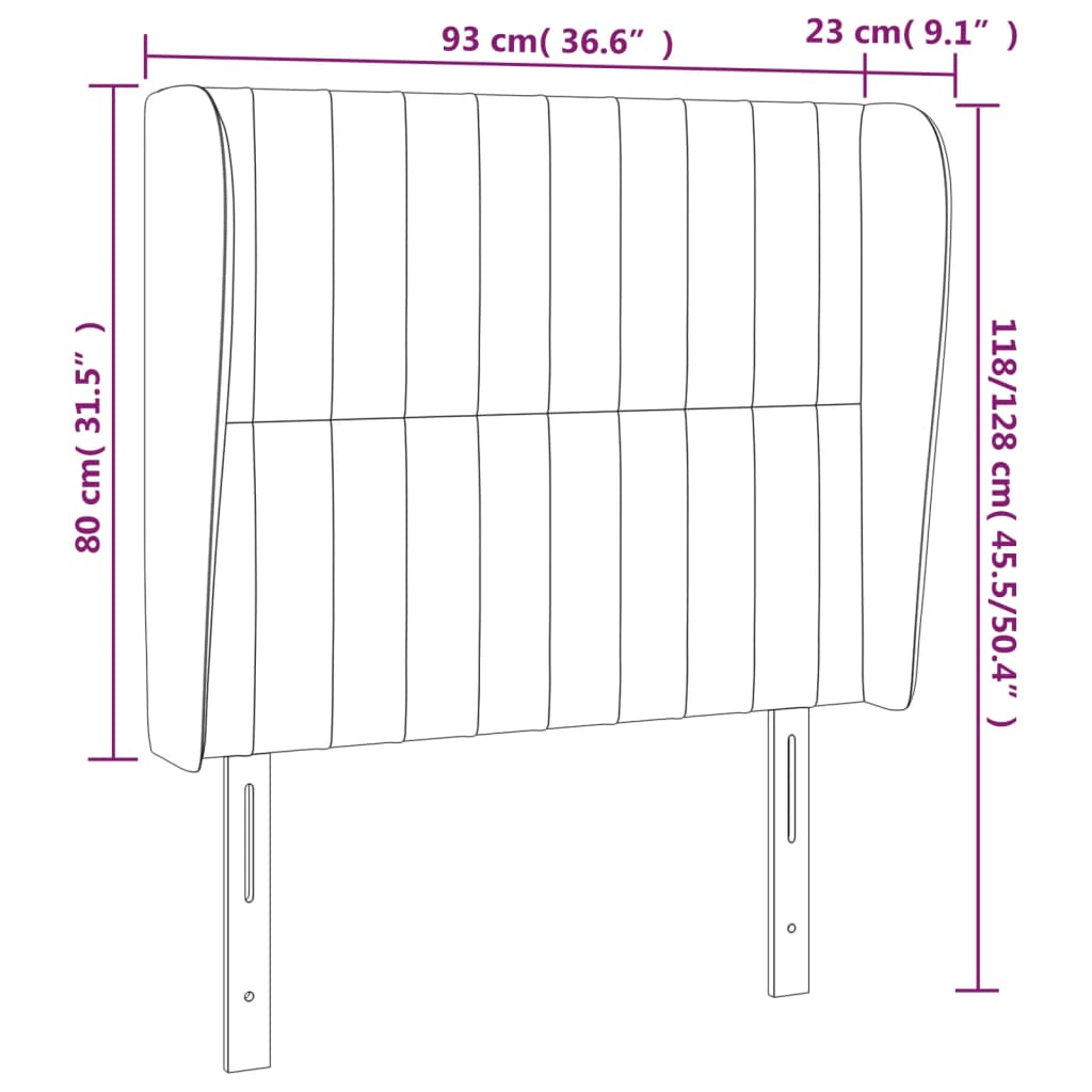 vidaXL Vzglavje z ušesi modro 93x23x118/128 cm blago