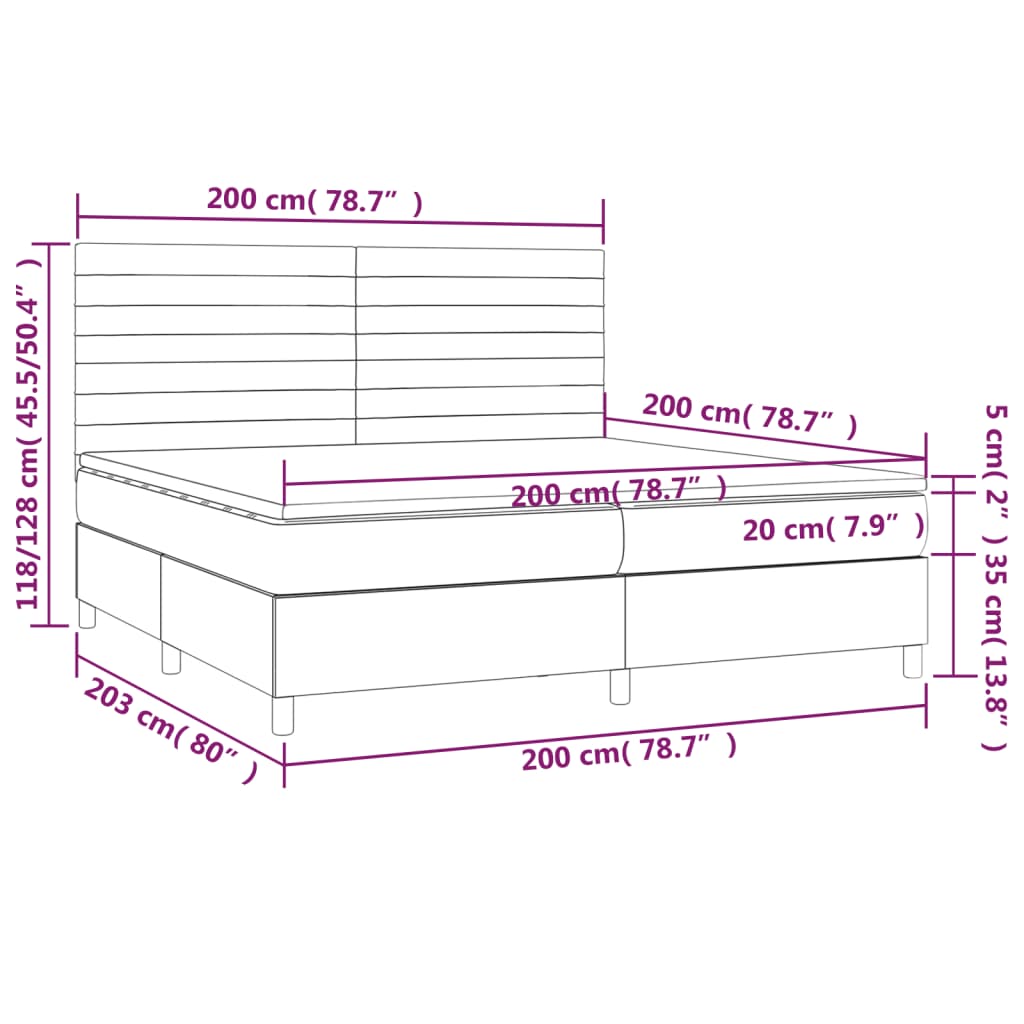 vidaXL Box spring postelja z vzmetnico svetlo siva 200x200 cm blago