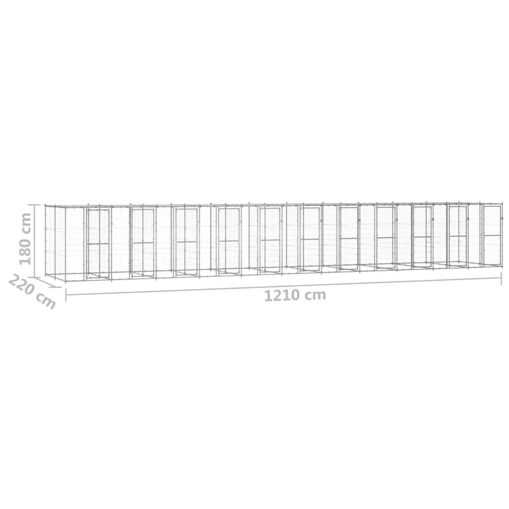 vidaXL Zunanji pasji boks pocinkano jeklo s streho 26,62 m²