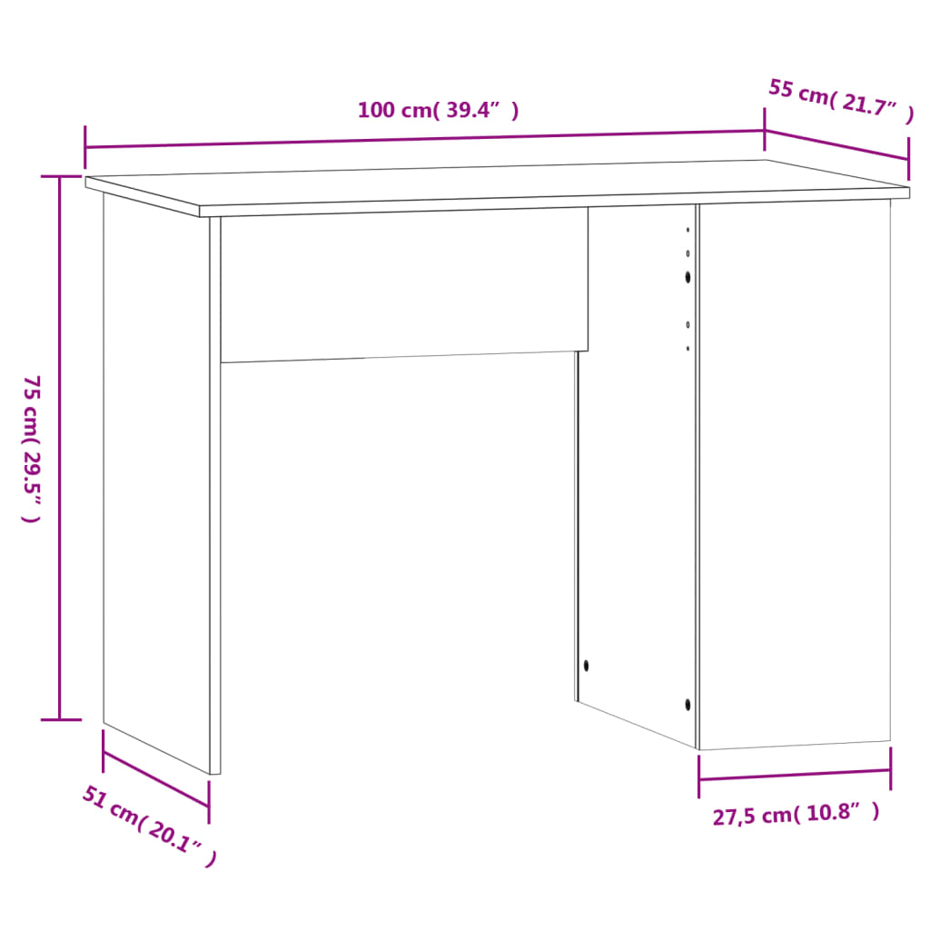 vidaXL Pisalna miza siva sonoma 100x55x75 cm inženirski les