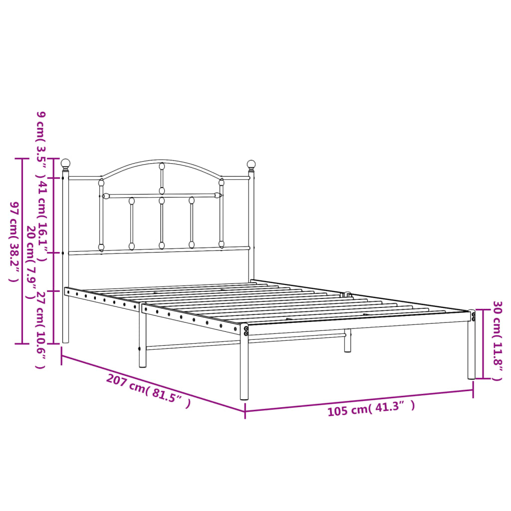 vidaXL Kovinski posteljni okvir z vzglavjem bel 100x200 cm