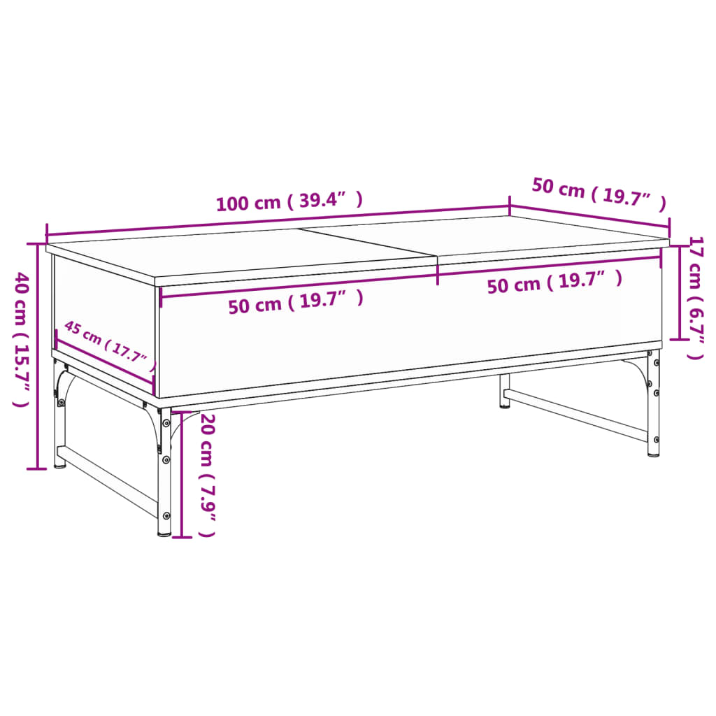 vidaXL Klubska mizica siva sonoma 100x50x40 cm inženirski les