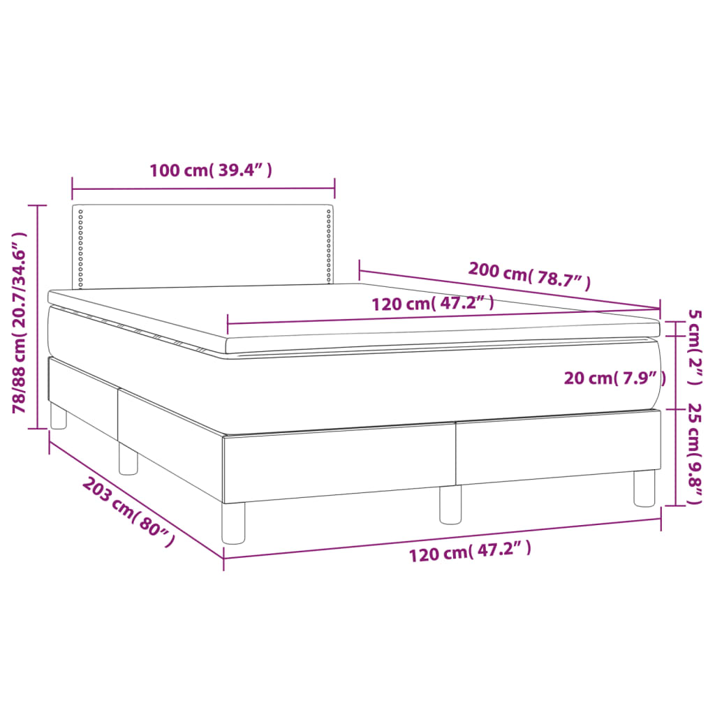 vidaXL Box spring postelja z vzmetnico LED bela 120x200cm umetno usnje