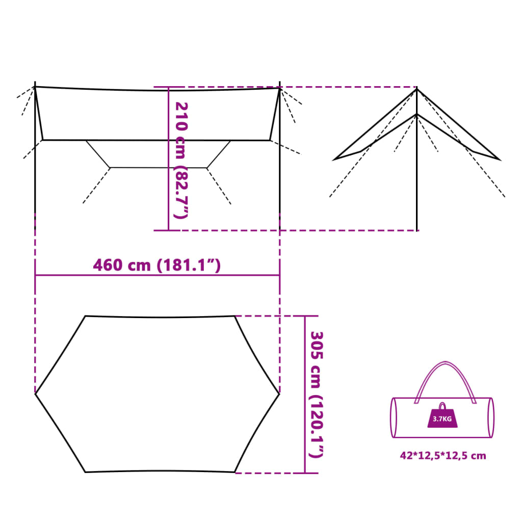 vidaXL Ponjava za kampiranje modra 460x305x210 cm vodoodporna