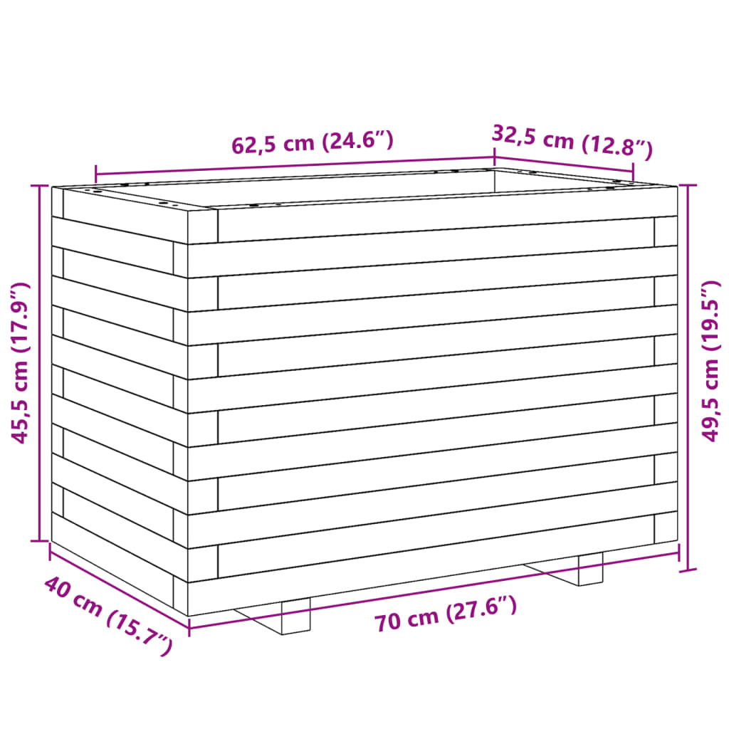 vidaXL Vrtno cvetlično korito voščeno 70x40x49,5 cm trdna borovina