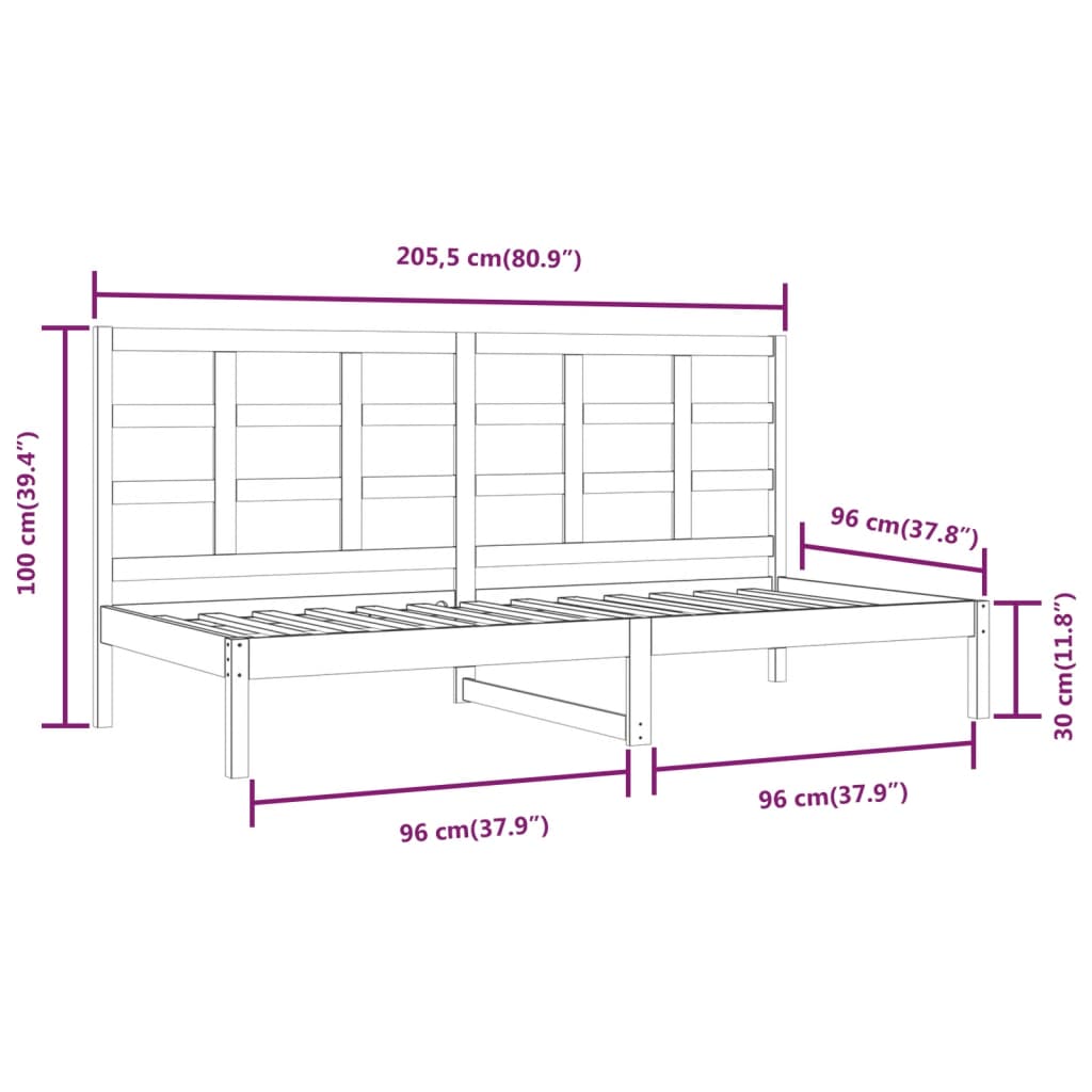 vidaXL Izvlečna postelja brez vzmetnice bela 90x200 cm trdna borovina