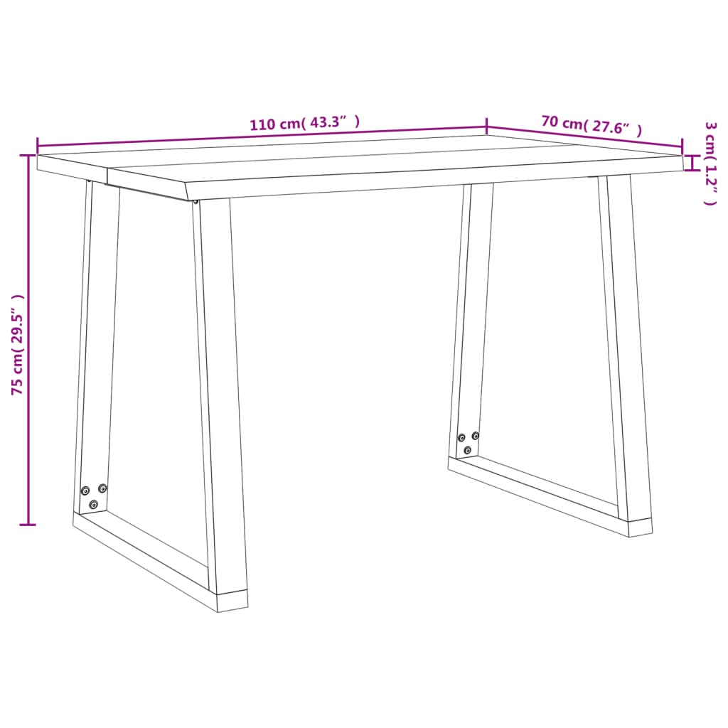 vidaXL Jedilna miza z naravnim robom 110x70x75 cm trden akacijev les