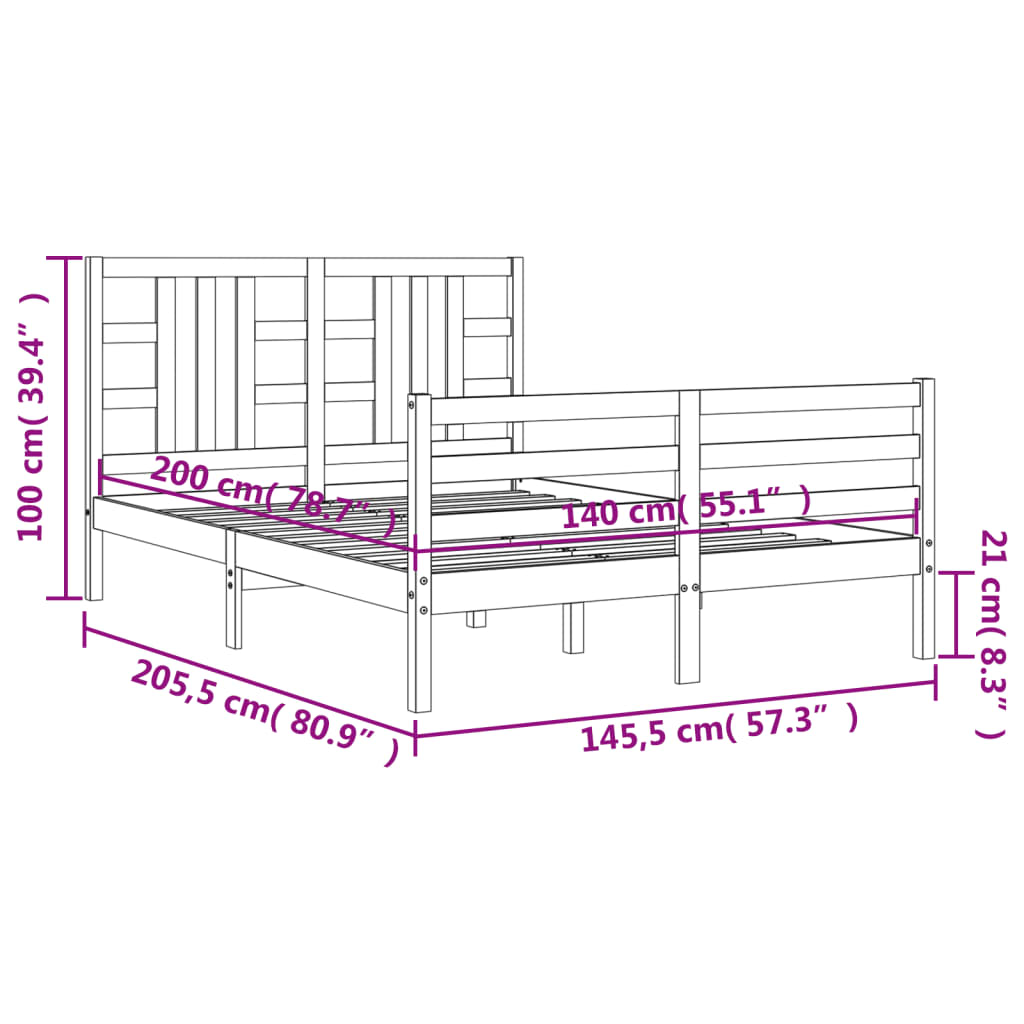 vidaXL Posteljni okvir z vzglavjem bel 140x200 cm trden les