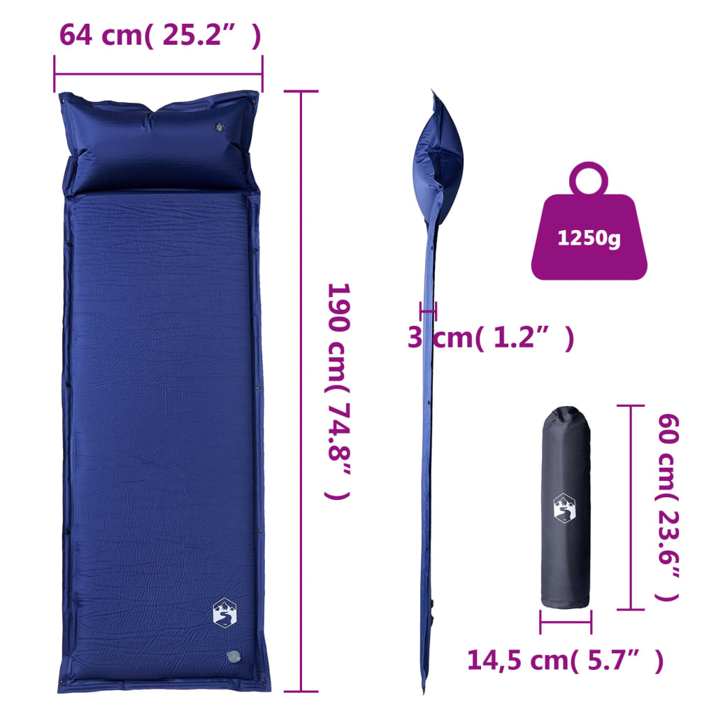 vidaXL Samonapihljivo ležišče za kampiranje z blazino 1 osebo modro