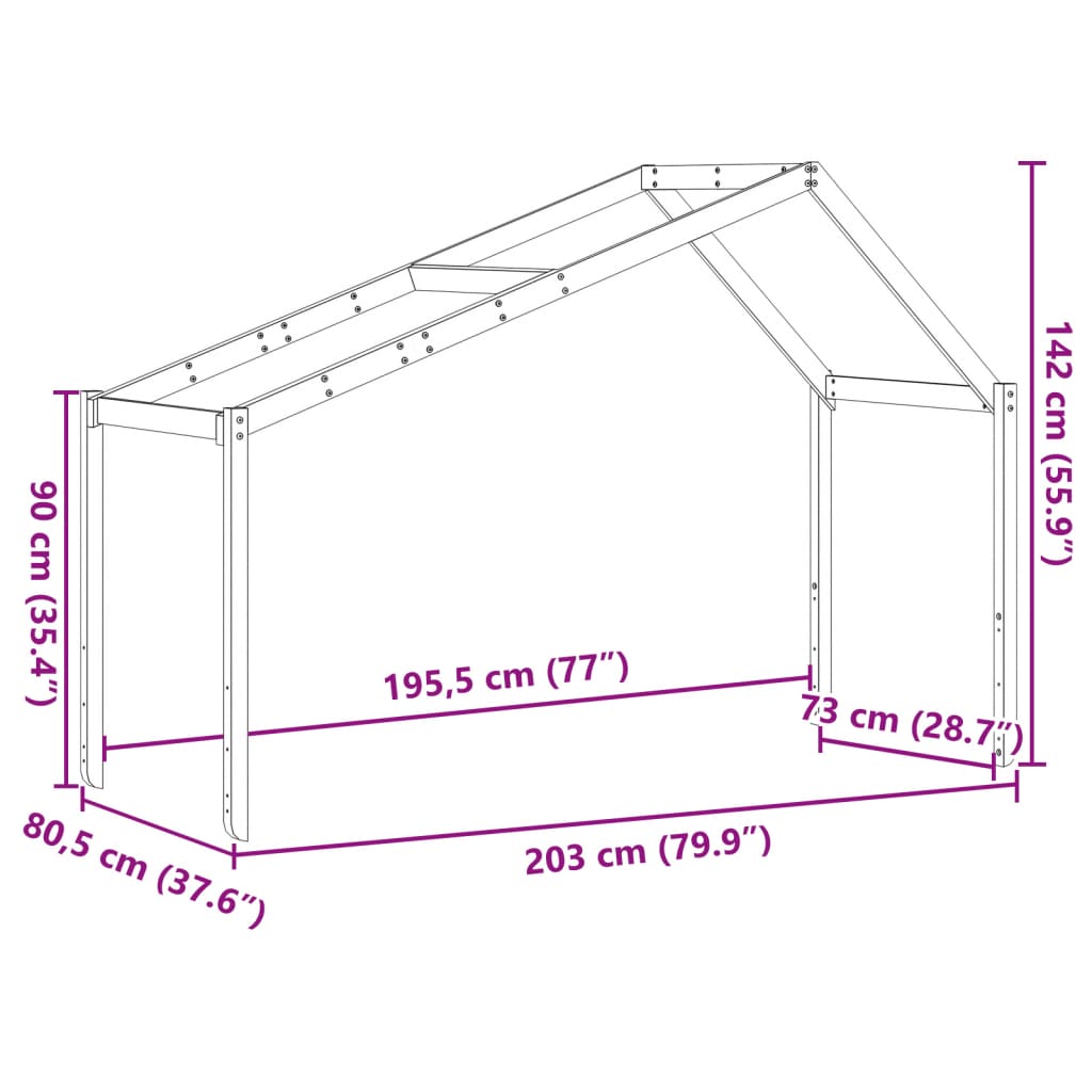 vidaXL Streha za otroško posteljo rjava 203x80,5x142 cm borovina