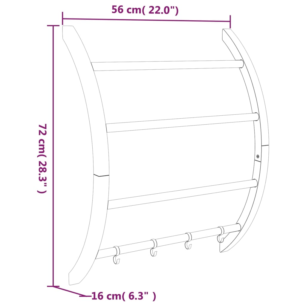 vidaXL Obešalnik za brisače s kavlji srebrn 56x16x72 cm aluminij