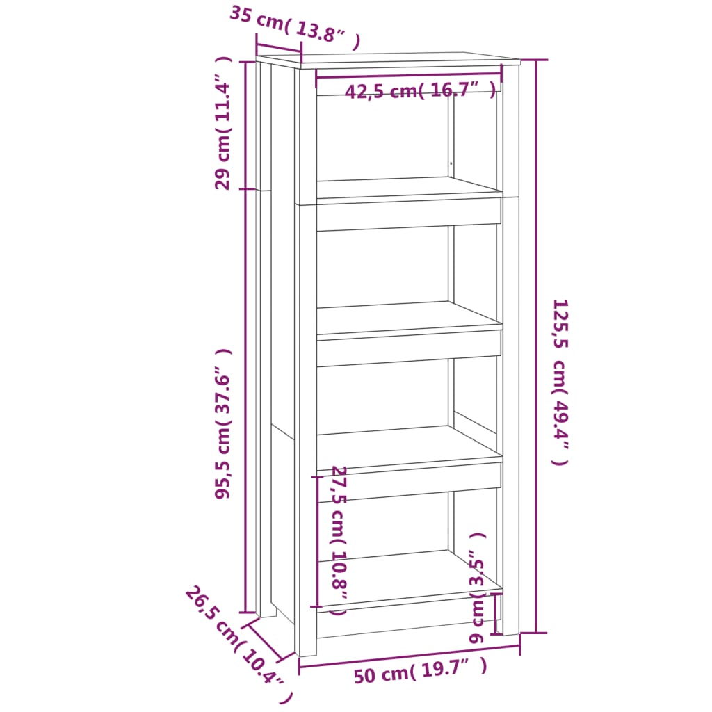 vidaXL Knjižna omara siva 50x35x125,5 cm trdna borovina