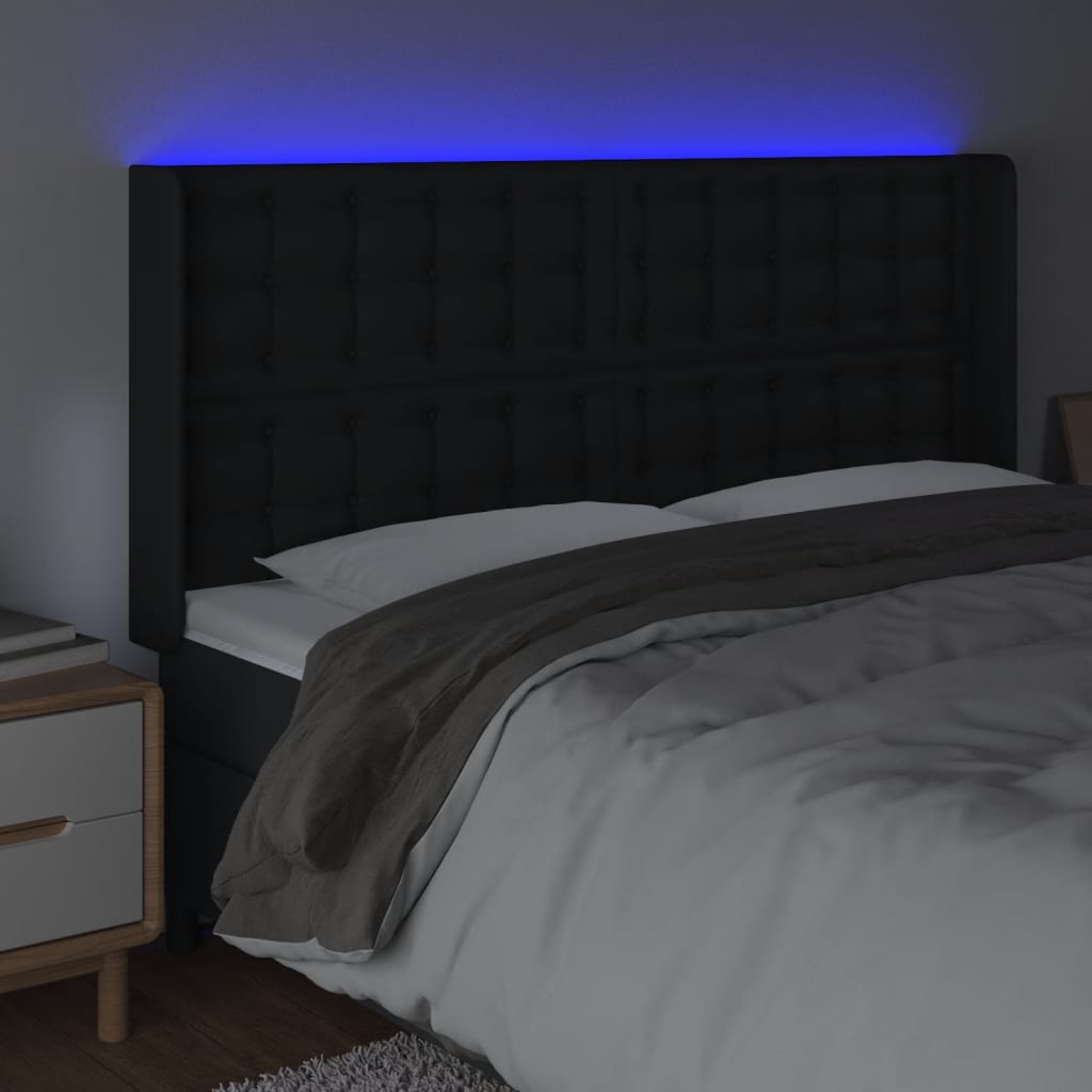 vidaXL LED posteljno vzglavje črno 163x16x118/128 cm umetno usnje