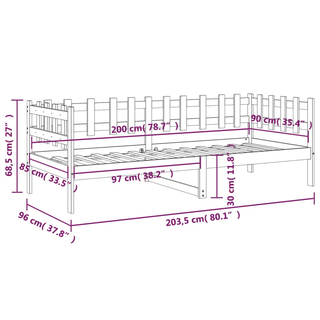 vidaXL Izvlečna postelja brez vzmetnice 90x200 cm trdna borovina