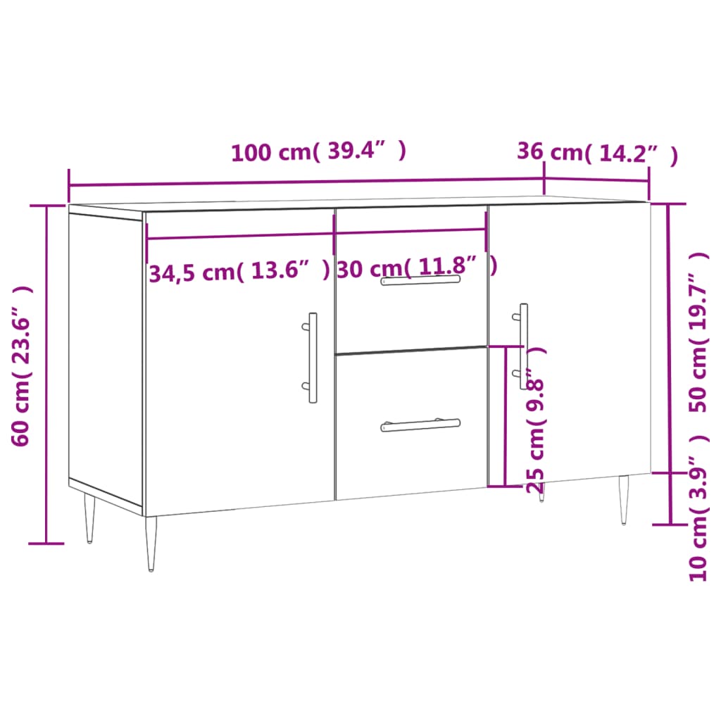 vidaXL Komoda visok sijaj bela 100x36x60 cm inženirski les