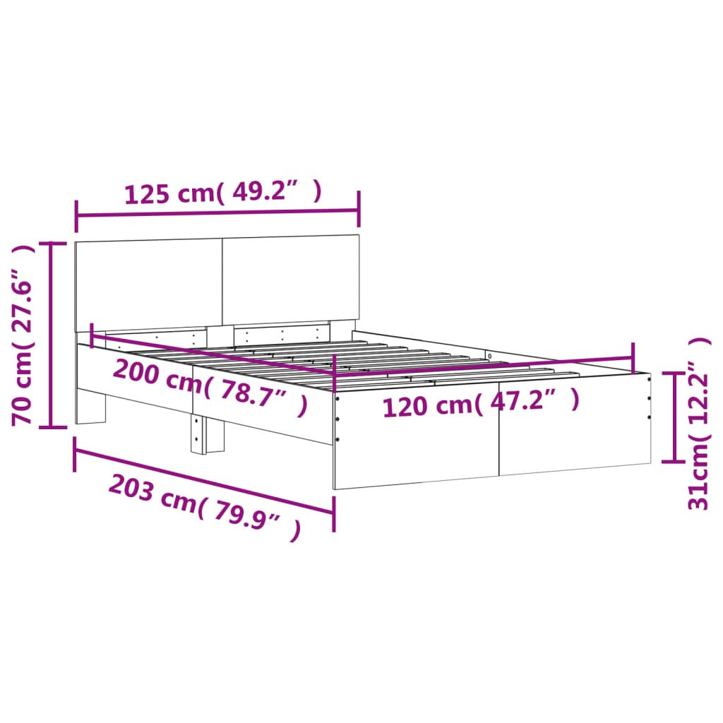 vidaXL Posteljni okvir z vzglavjem črn 120x200 cm