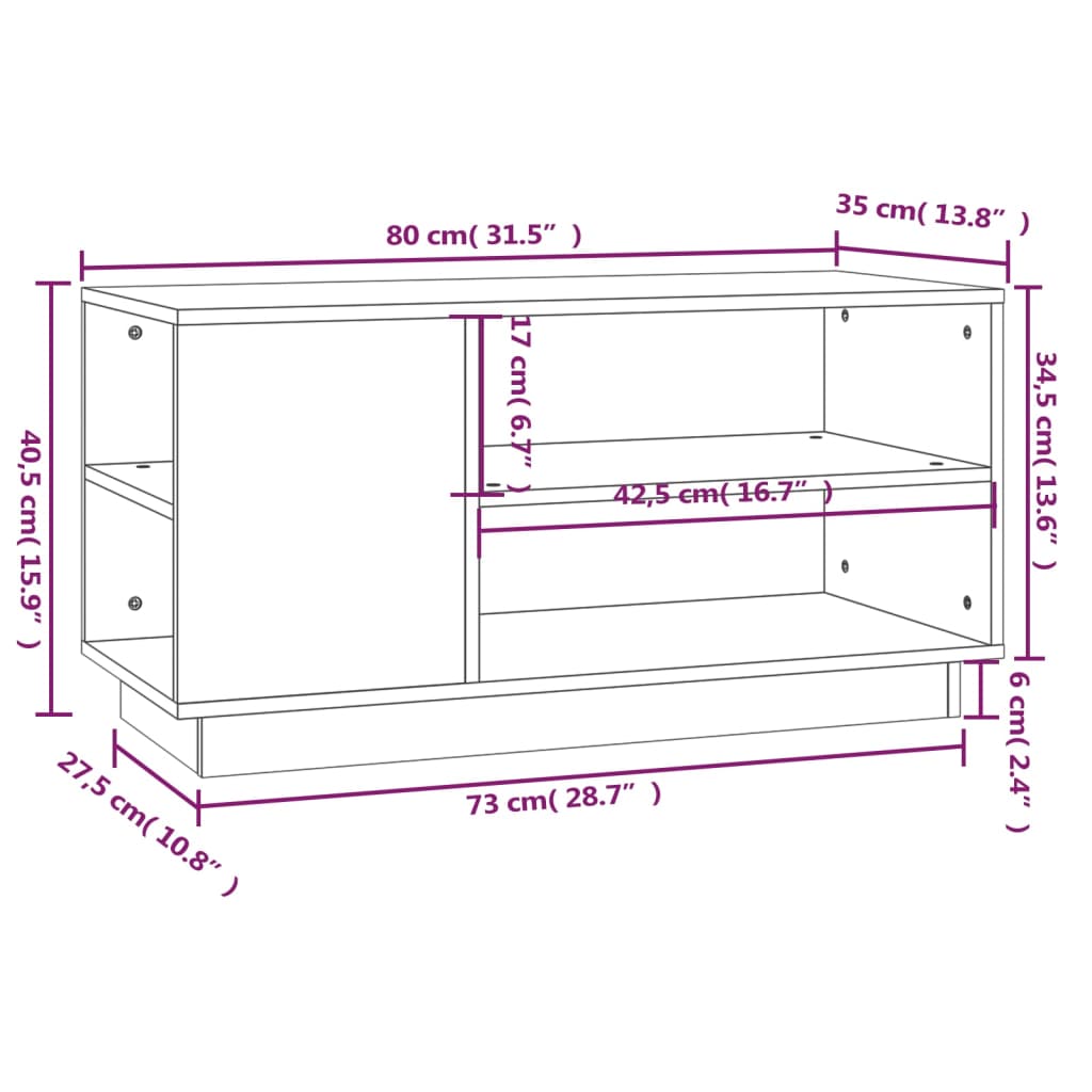 vidaXL TV omarica bela 80x35x40,5 cm trdna borovina